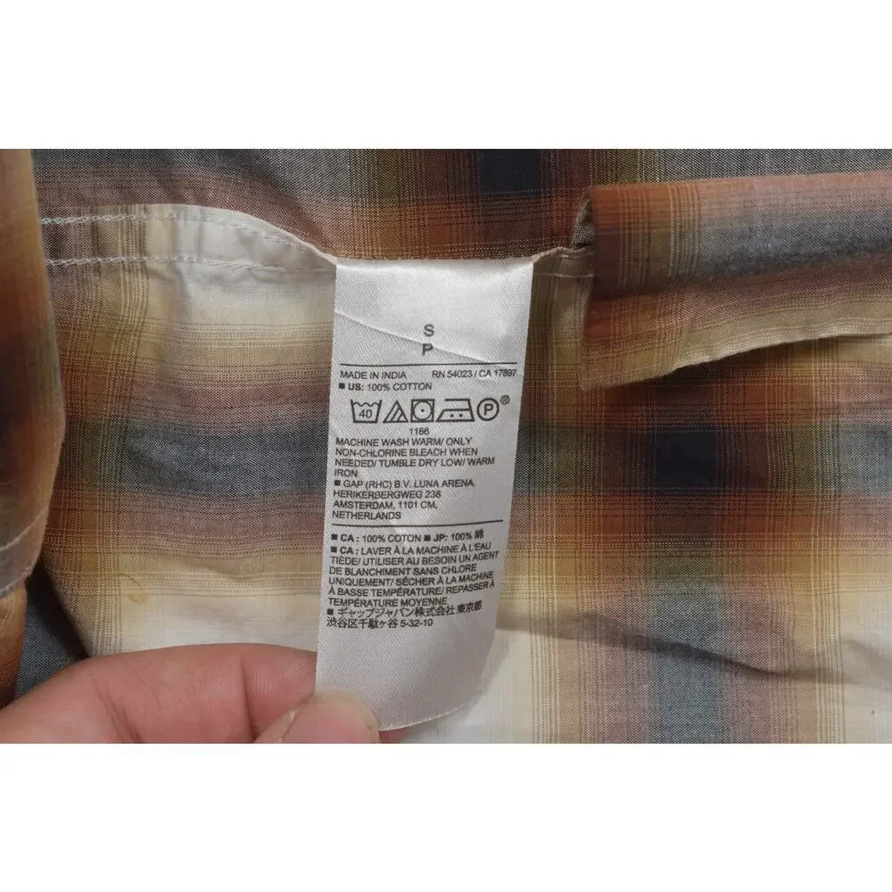 Banana Republic Shirt Mens Small S Untucked Fit Plaid Long Sleeve Cotton Brown